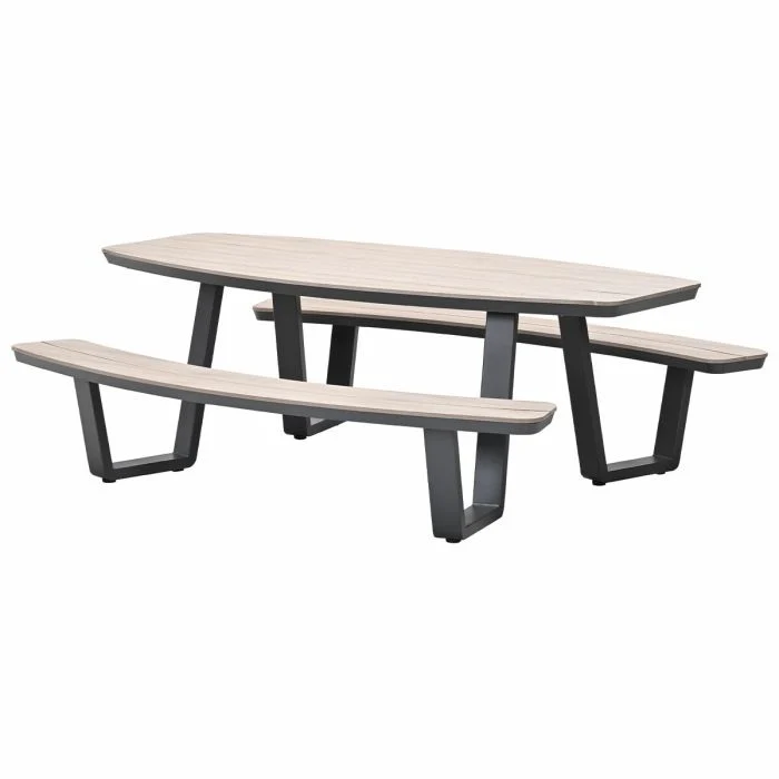 Garden Impressions Bell picknick set ovaal 220x193xH75 cm taupe light teak look Vironwood