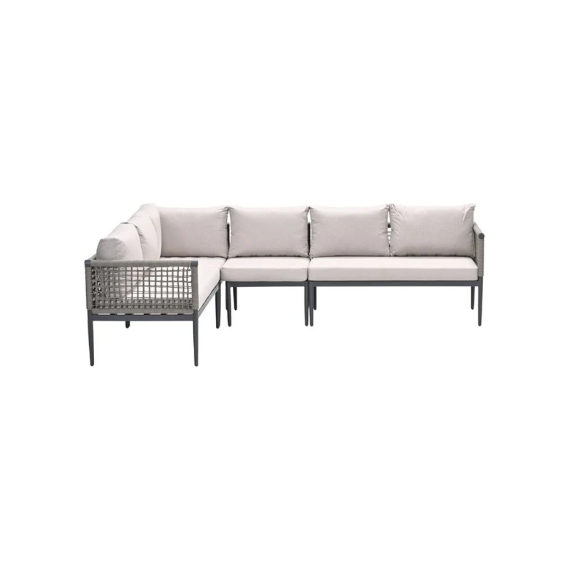 Lea hoek loungeset - 4-delig - aluminium carbon black - rope taupe