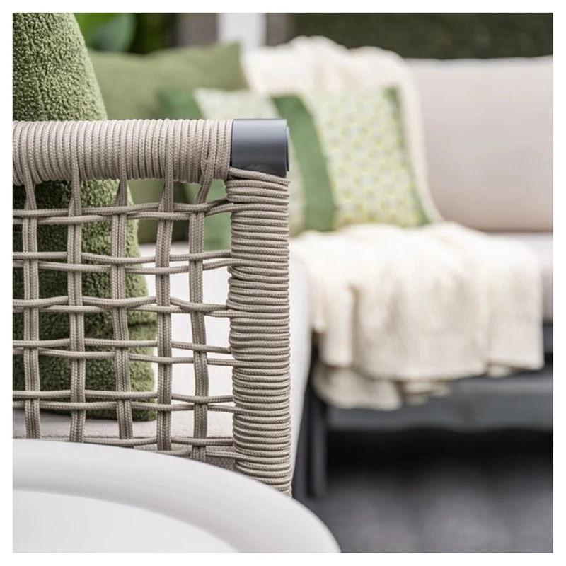 Lea hoek loungeset - 4-delig - aluminium carbon black - rope taupe