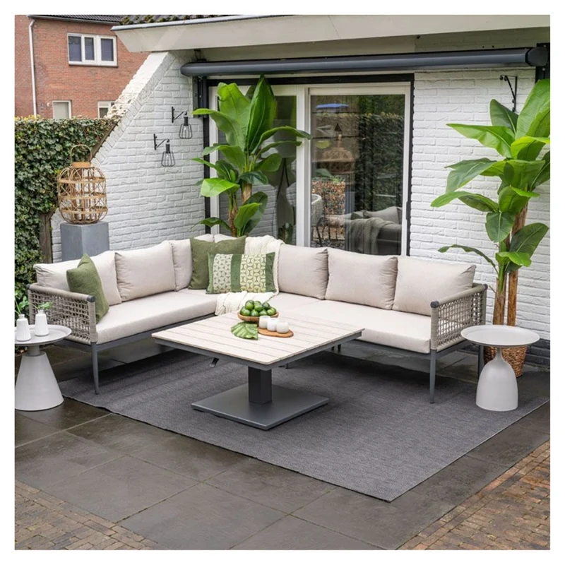 Lea hoek loungeset - 4-delig - aluminium carbon black - rope taupe
