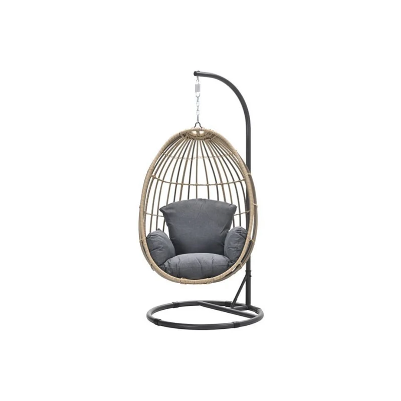 Panama hangstoel met standaard - eivorm - carbon black - natural rotan - mystic grey
