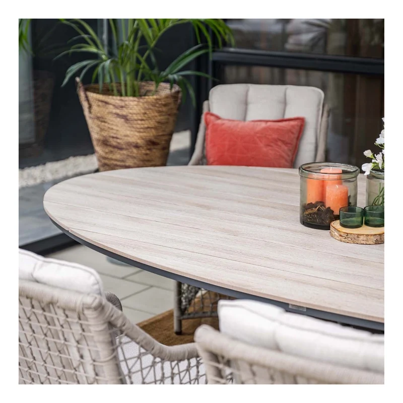 Edison tuintafel - ovaal - 280x140 cm - carbon black - light teak Vironwood