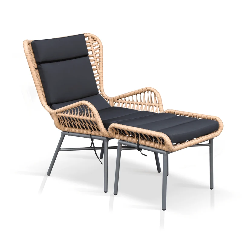 Boender Outdoor Sierra loungestoel met voetenbank | wicker + aluminium | Bamboe antraciet