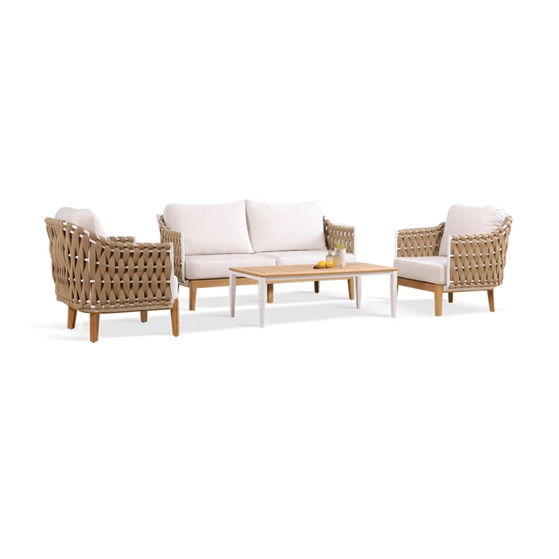 Boender Outdoor Bali loungeset ropes met tafel en stoelen Lichtbruin