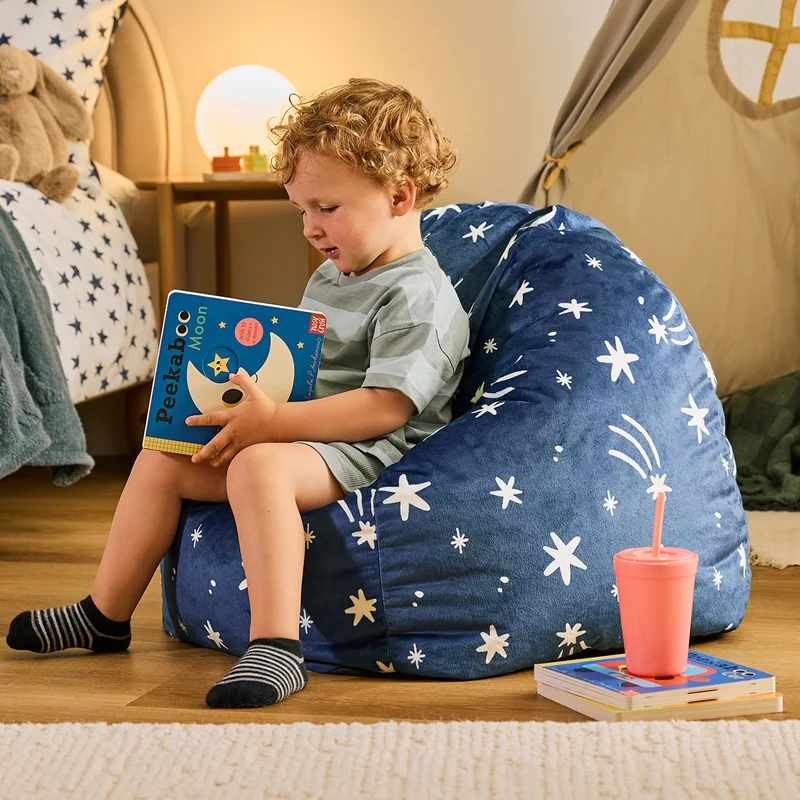 Kids Kingston Star Brushed Velvet Classic Bean Bag - Ink Blue