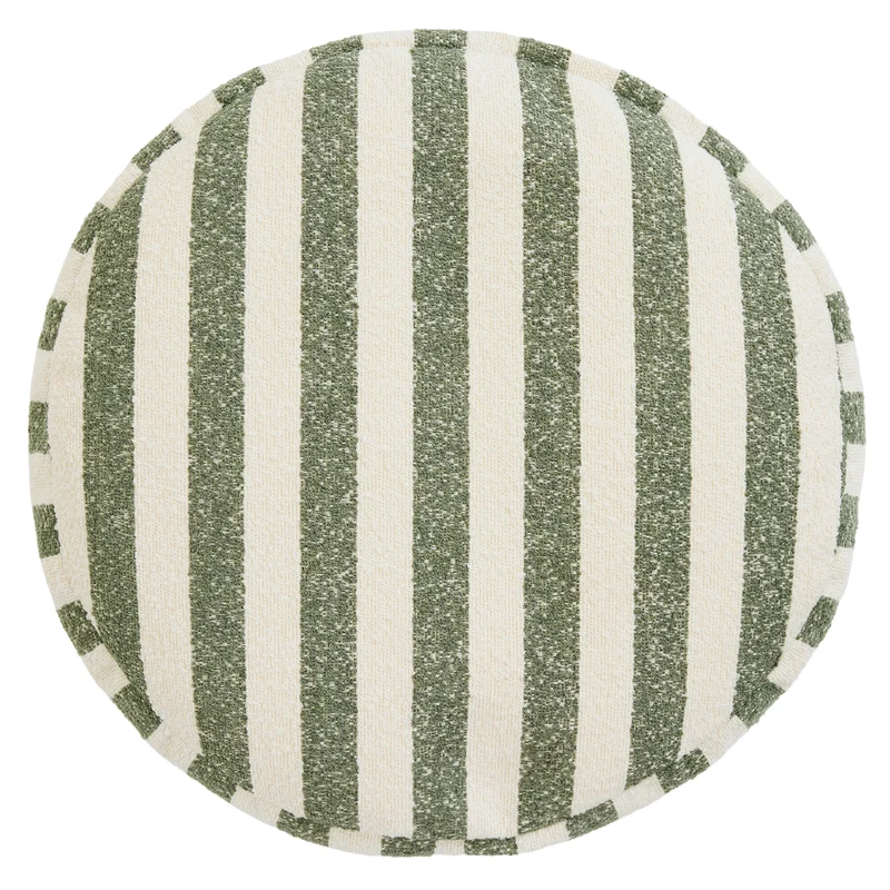 Milano Bouclé-Fußhocker, gestreift, rund - Olivgrün