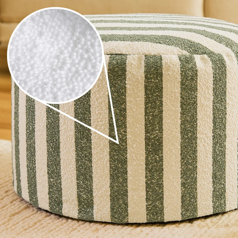 Milano Bouclé-Fußhocker, gestreift, rund - Olivgrün