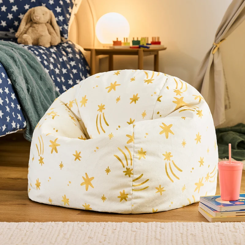 Kids Kingston Star Brushed Velvet Classic Bean Bag - Cream