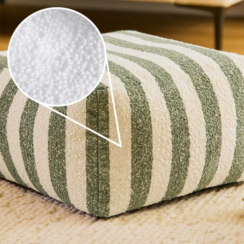 Amara Bouclé-Fußhocker mit Streifenmuster, quadratisch - Olivgrün