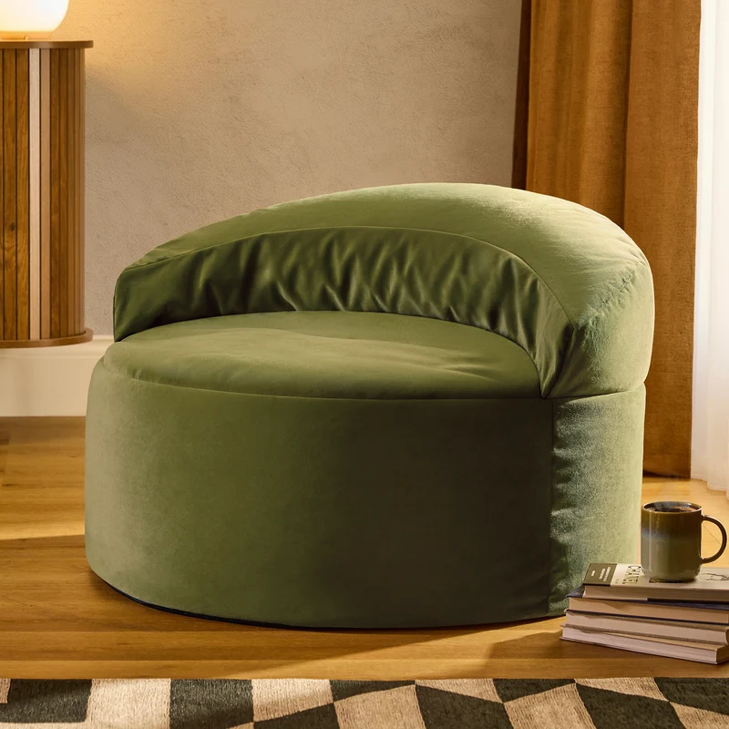 Orb Samt Akzentstuhl Bean Bag – Olivgrün
