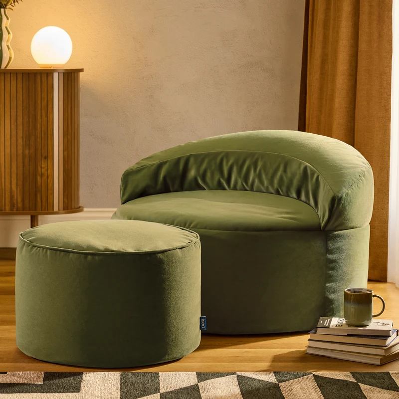Orb Samt Akzentstuhl Bean Bag – Olivgrün