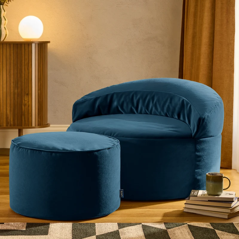 Orb Samt-Akzentstuhl-Sitzsack - Tintenblau
