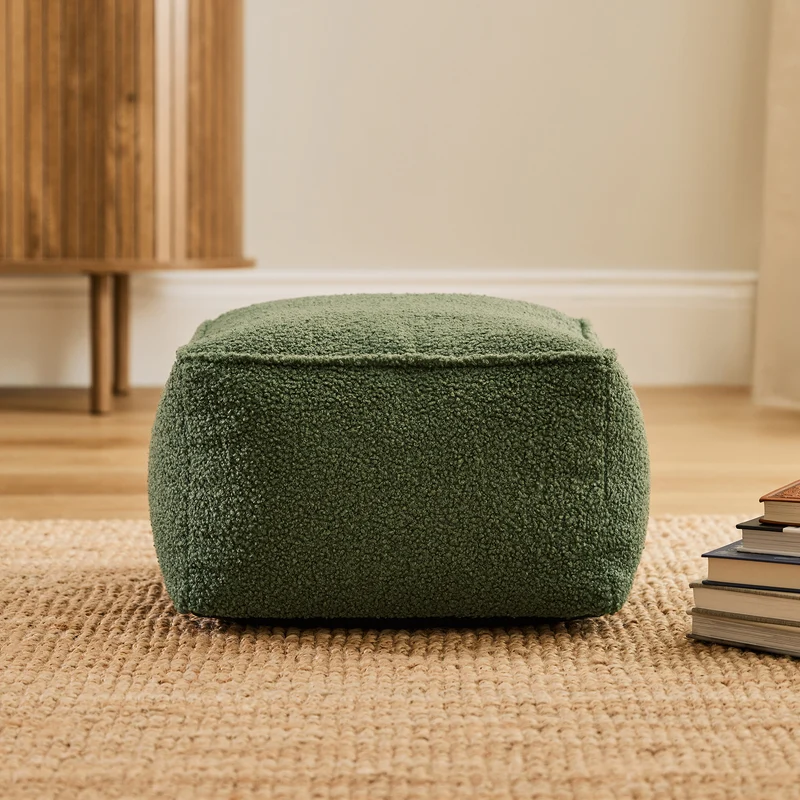 Amara Bouclé Quadratischer Fußhocker – Olive
