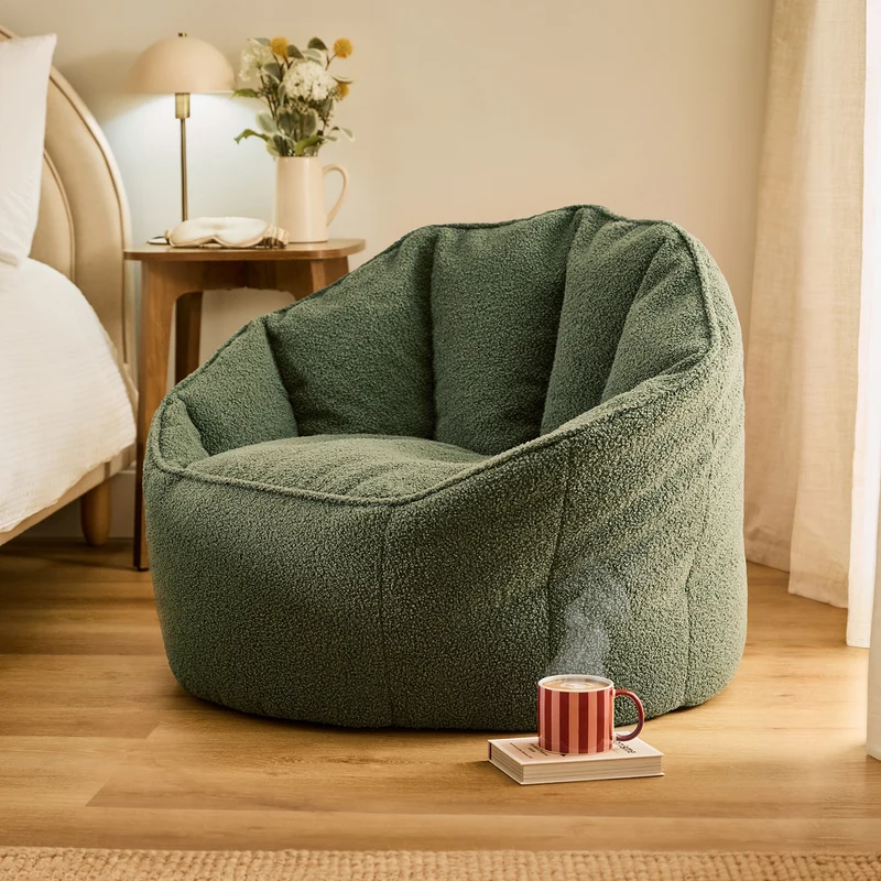 Sirena Bouclé Sitzsack-Akzentstuhl – Olivgrün