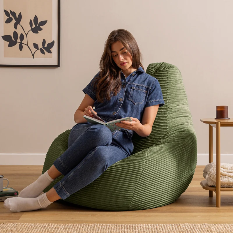 Dalton XL Cord-Sitzsack mit Liegefunktion – Salbeigrün