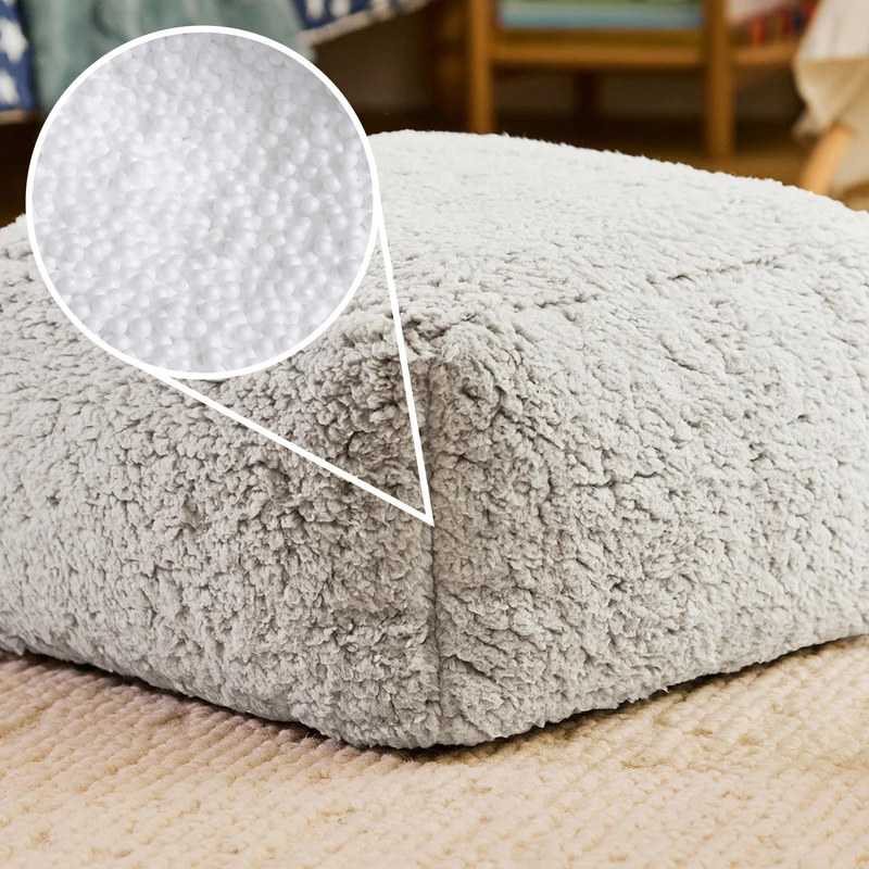 Mini Amara Teddy-Fleece-Fußhocker, quadratisch - Grau