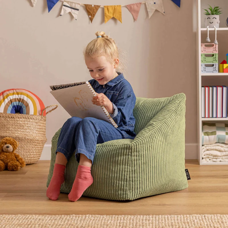 Morgan Sessel-Sitzsack für Kinder, Cord, Salbeigrün