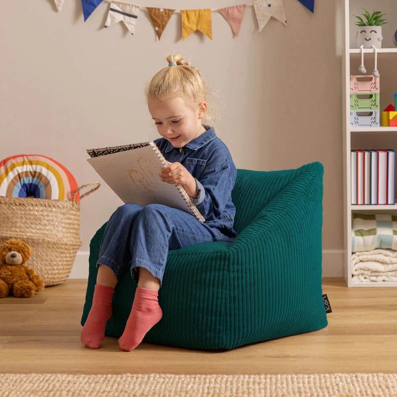 Morgan Sessel-Sitzsack für Kinder, Cord, Blaugrün