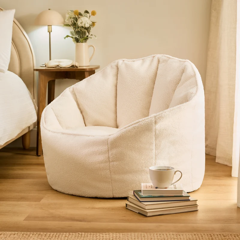 Sirena Bouclé Sitzsack-Akzentstuhl – Elfenbein