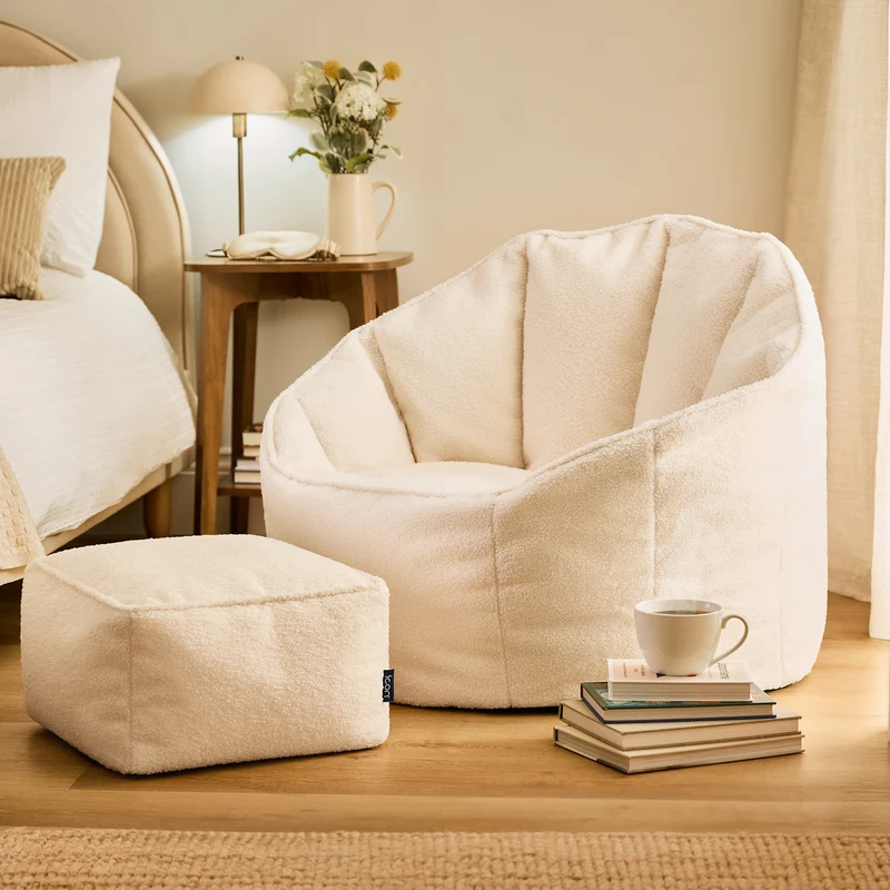 Sirena Bouclé Sitzsack-Akzentstuhl – Elfenbein