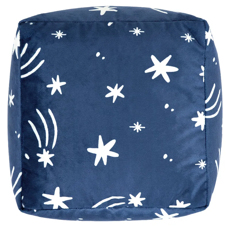 Mini Amara Star quadratischer Fußhocker aus gebürstetem Samt – Tintenblau