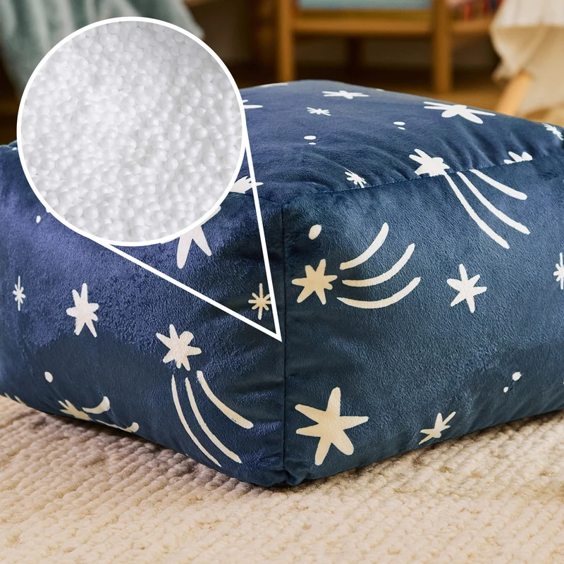 Mini Amara Star quadratischer Fußhocker aus gebürstetem Samt – Tintenblau