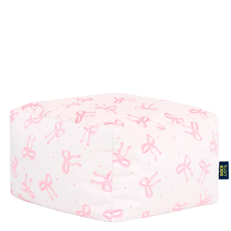 Mini Amara Bow Quadratischer Fußhocker aus gebürstetem Samt – Rosa