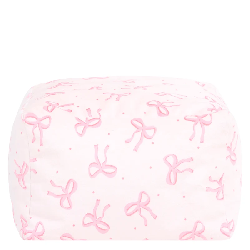 Mini Amara Bow Quadratischer Fußhocker aus gebürstetem Samt – Rosa