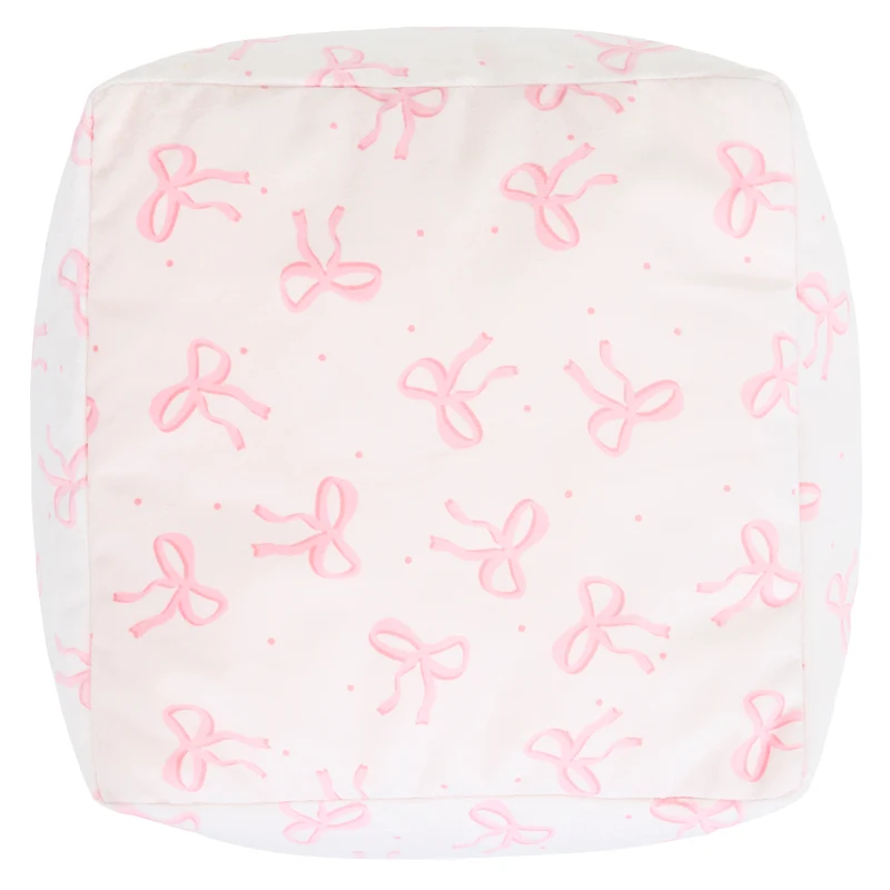 Mini Amara Bow Quadratischer Fußhocker aus gebürstetem Samt – Rosa