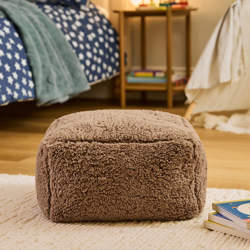 Mini Amara Teddy-Fleece Quadratischer Fußhocker - Mokka-Braun