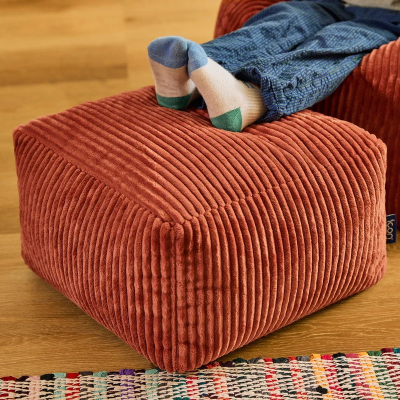 Mini Amara Kord-Quadrat-Fußhocker – Terrakotta