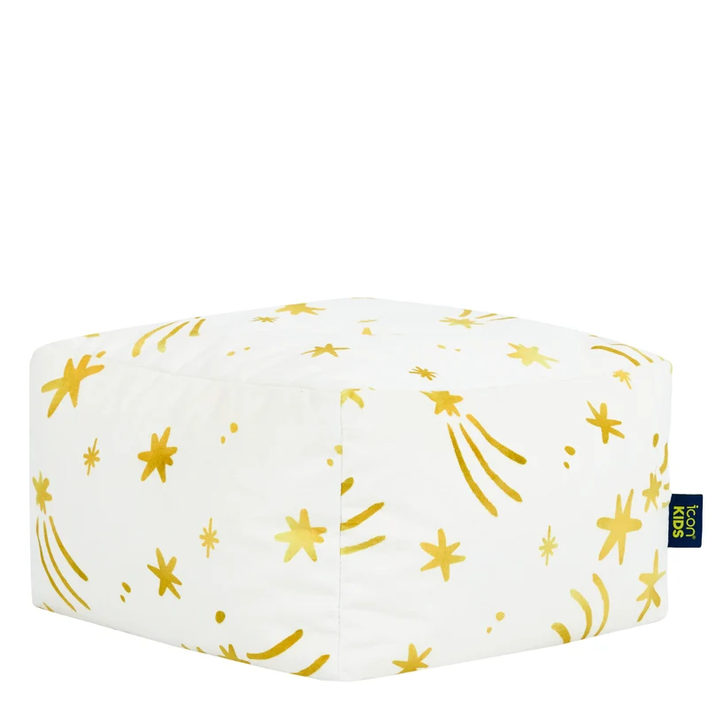 Mini Amara Star Fußhocker, quadratisch, aus gebürstetem Samt – Creme