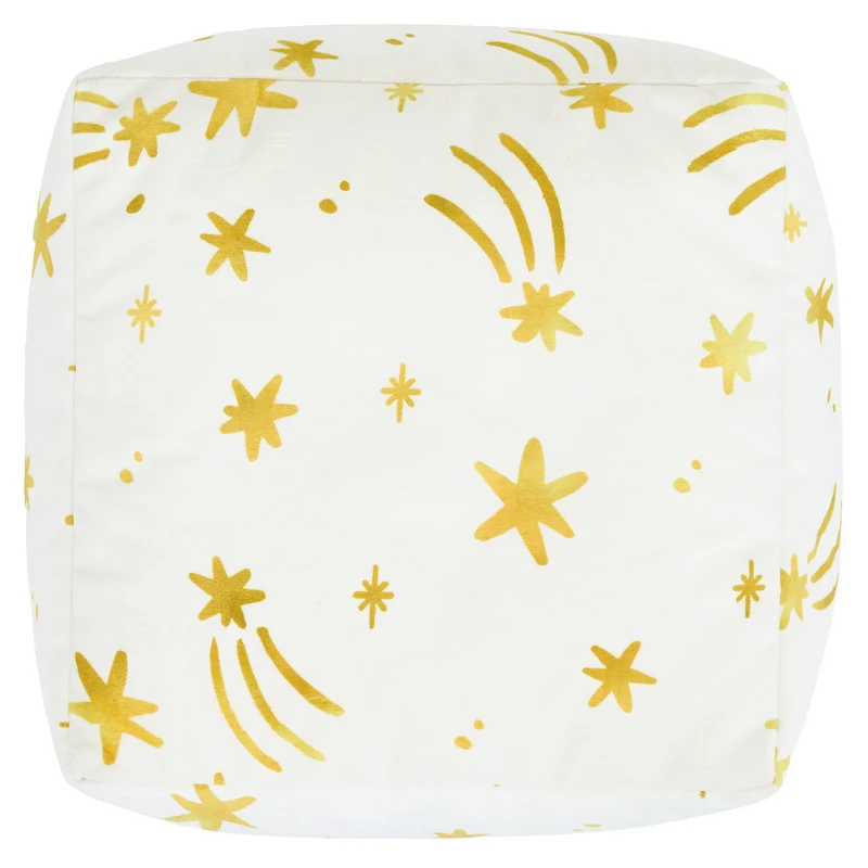 Mini Amara Star Fußhocker, quadratisch, aus gebürstetem Samt – Creme