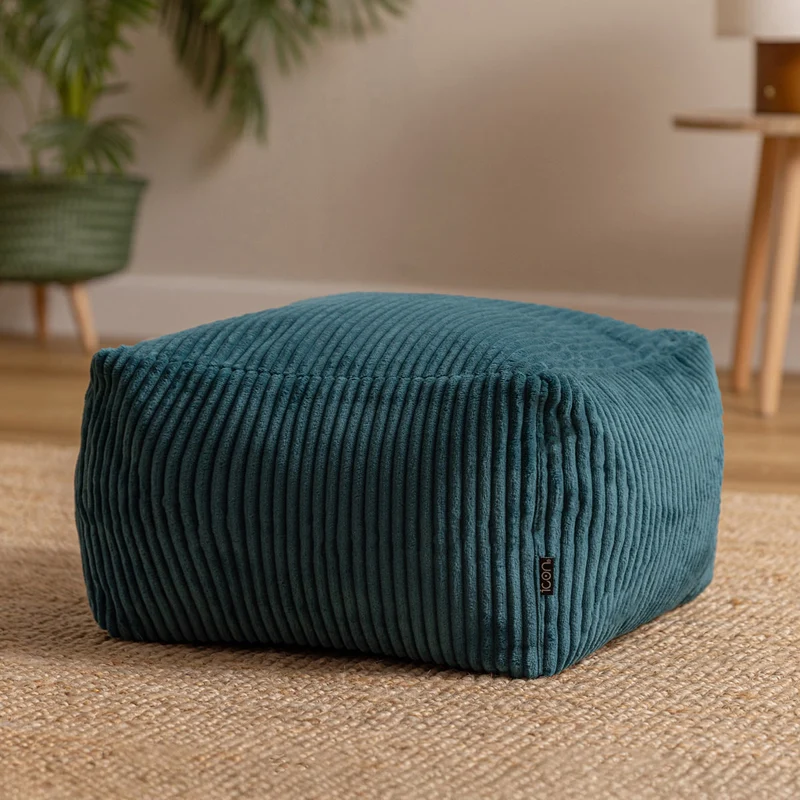 Amara Quadratischer Fußhocker, Cord, Blaugrün