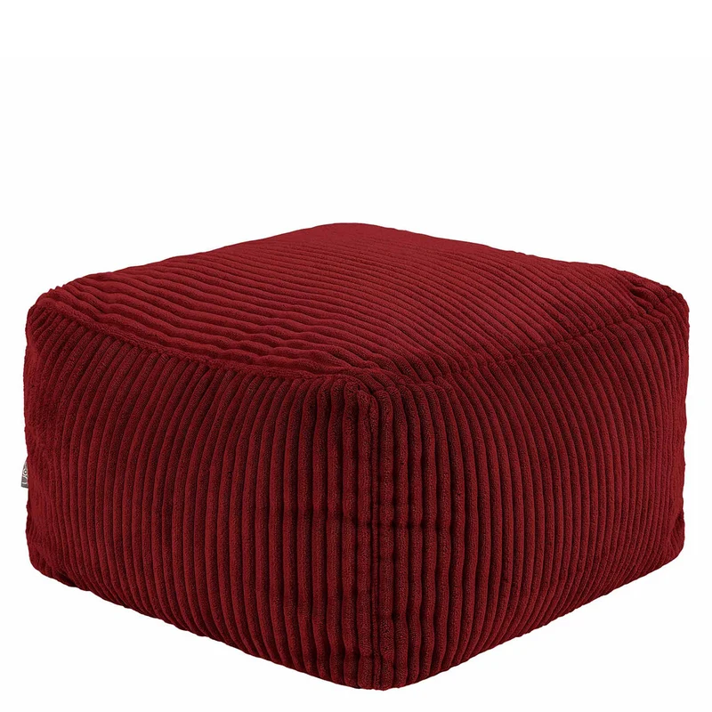 Amara Quadratischer Fußhocker, Cord, Burgunderrot