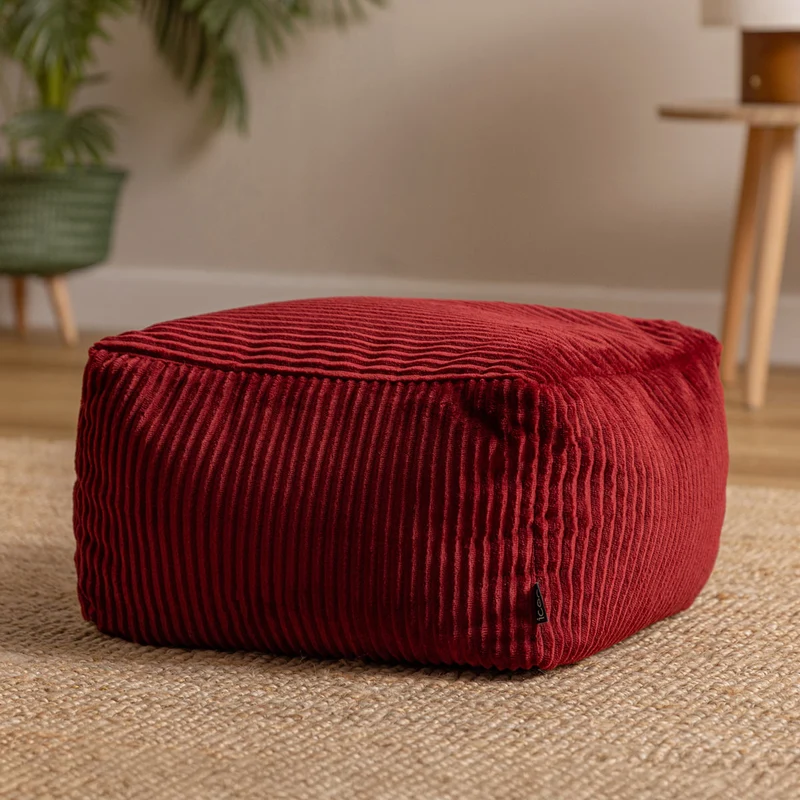 Amara Quadratischer Fußhocker, Cord, Burgunderrot