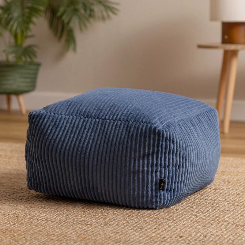 Amara Qadratischer Fußhocker, Cord, Denimblau