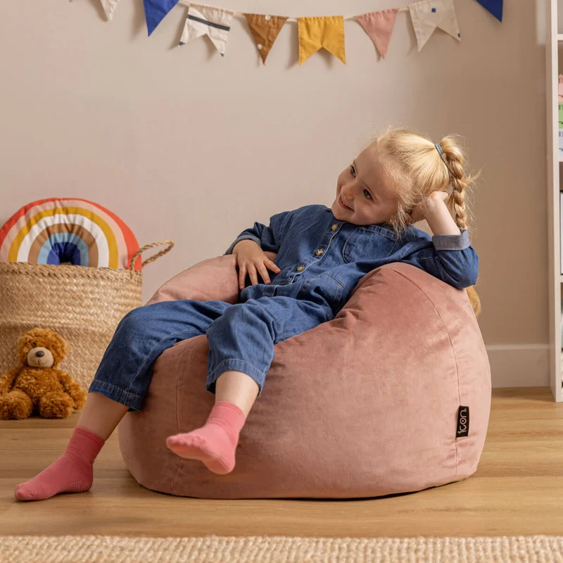 Kingston Samt-Sitzsack für Kinder, Rosa