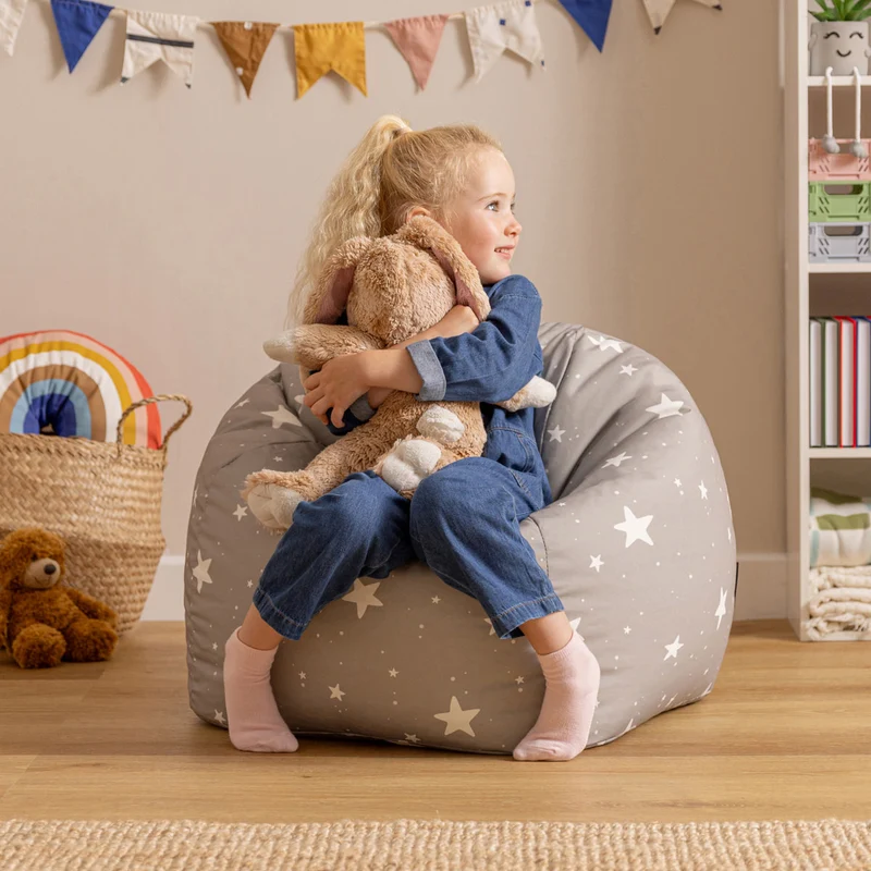Sitzsack für Kinder mit Sternenhimmel-Aufdruck, Grau