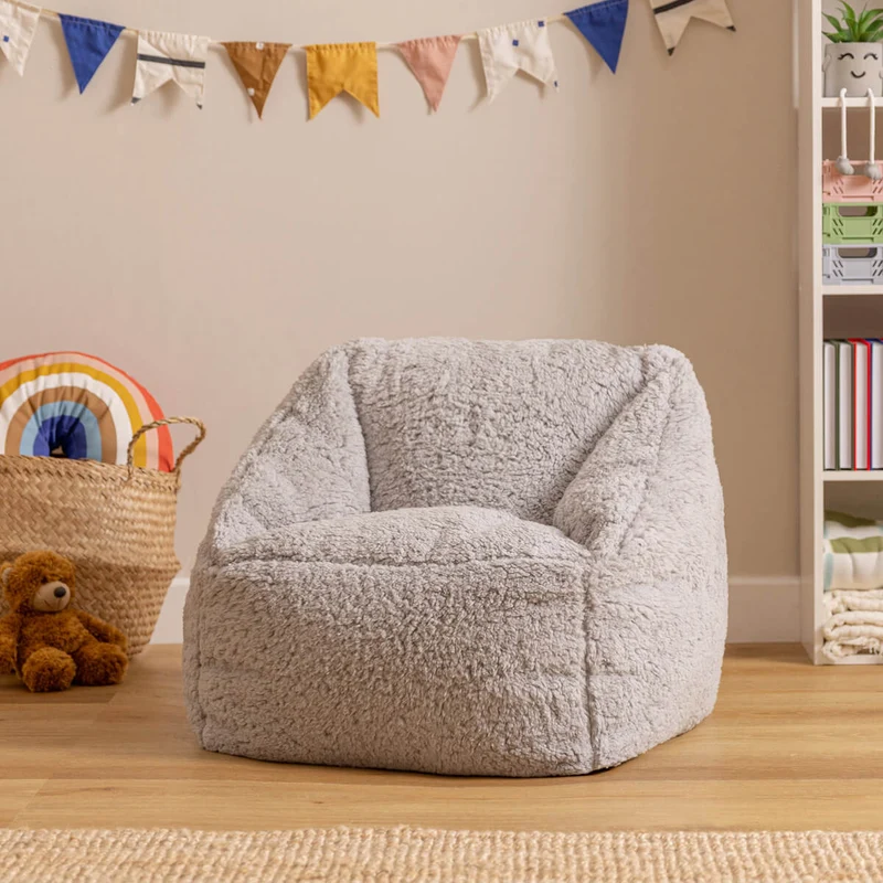 Natalia Sessel-Sitzsack für Kinder, Teddy-Fleece, Grau