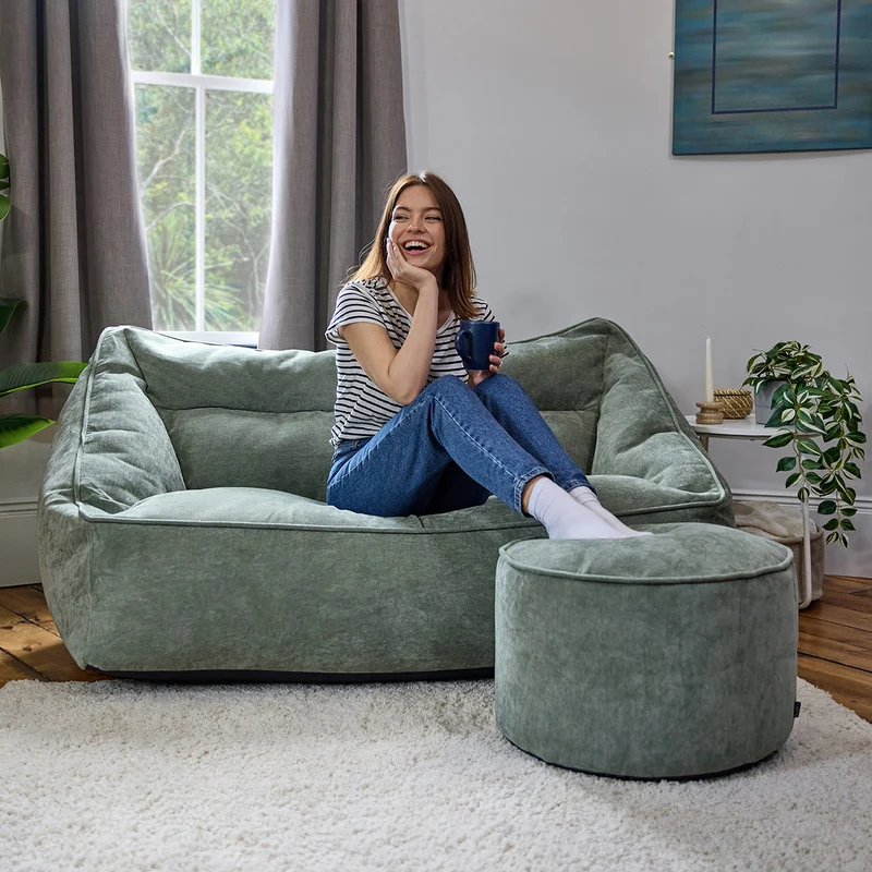 Sofa-Sitzsack Cecilia mit Chenille-Bezug, salbeigrün