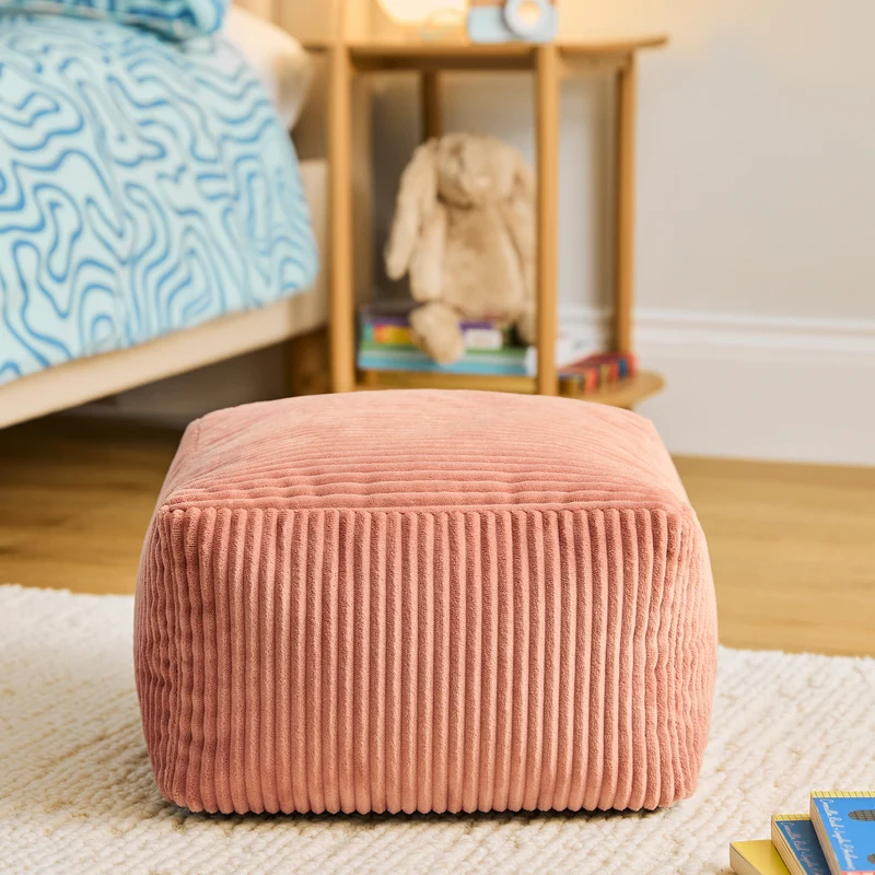 Mini Amara Cord quadratischer Fußhocker - Pink