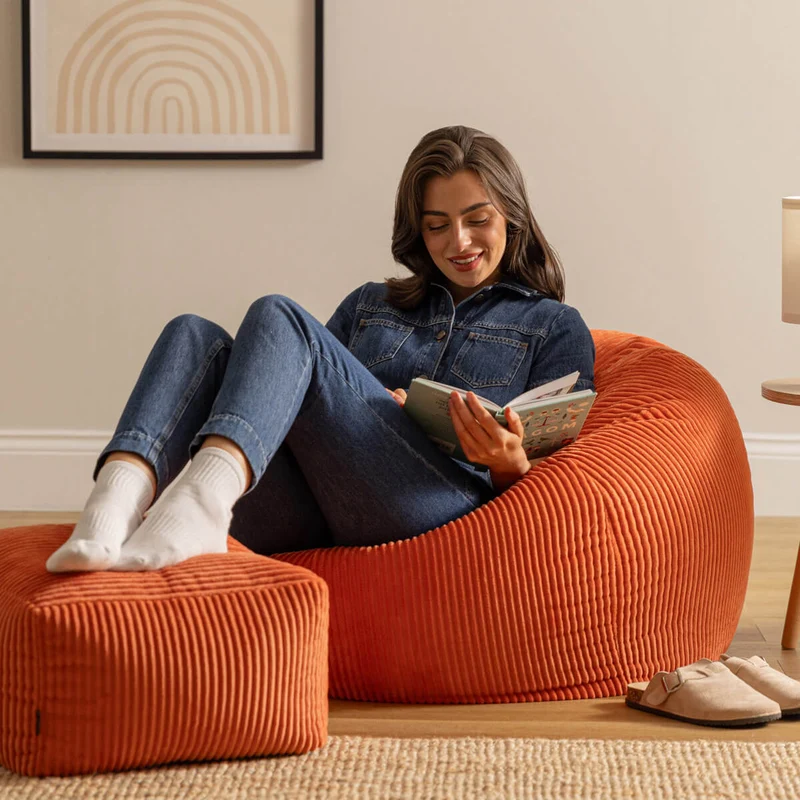 Kingston Klassischer Sitzsack, Cord, Orange Terrakotta