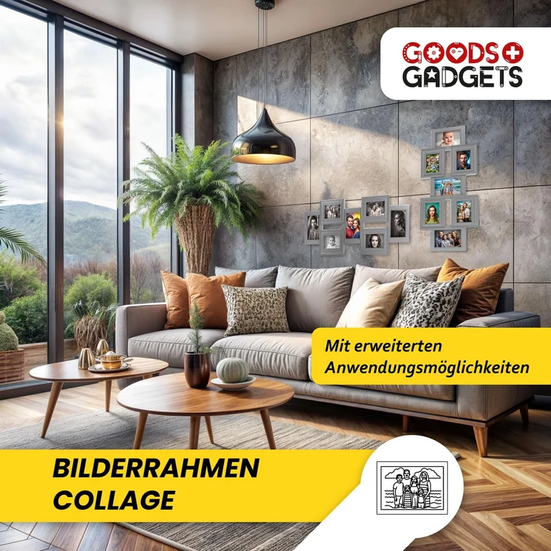 Bilderrahmen-Collage Grau – Wand-Galerierahmen für 7 Fotos