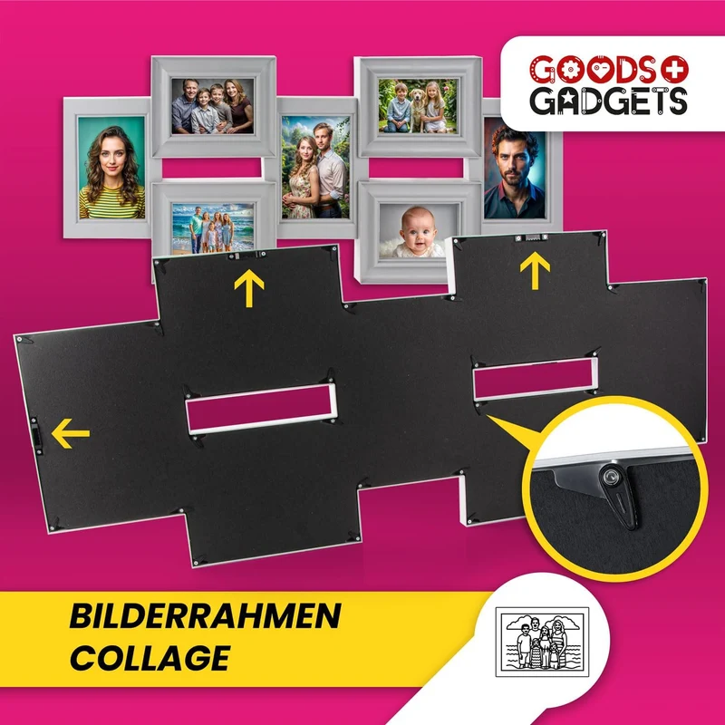 Bilderrahmen-Collage Grau – Wand-Galerierahmen für 7 Fotos