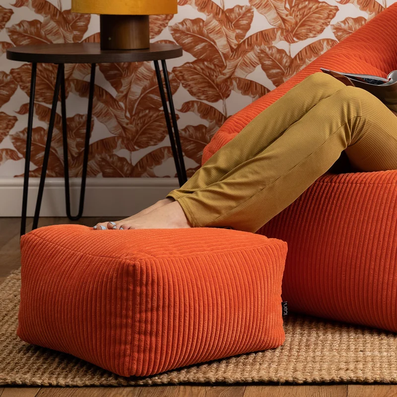 Amara Corduroy Quadratischer Hocker - Orange