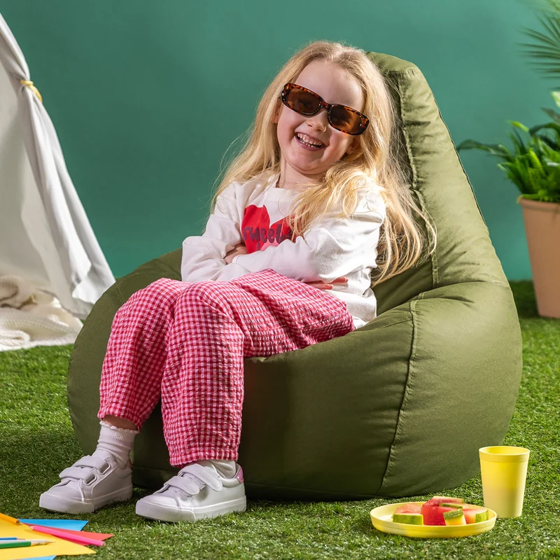 Kids Dalton Sitzsack mit hoher Rückenlehne für drinnen und draußen – Khakigrün