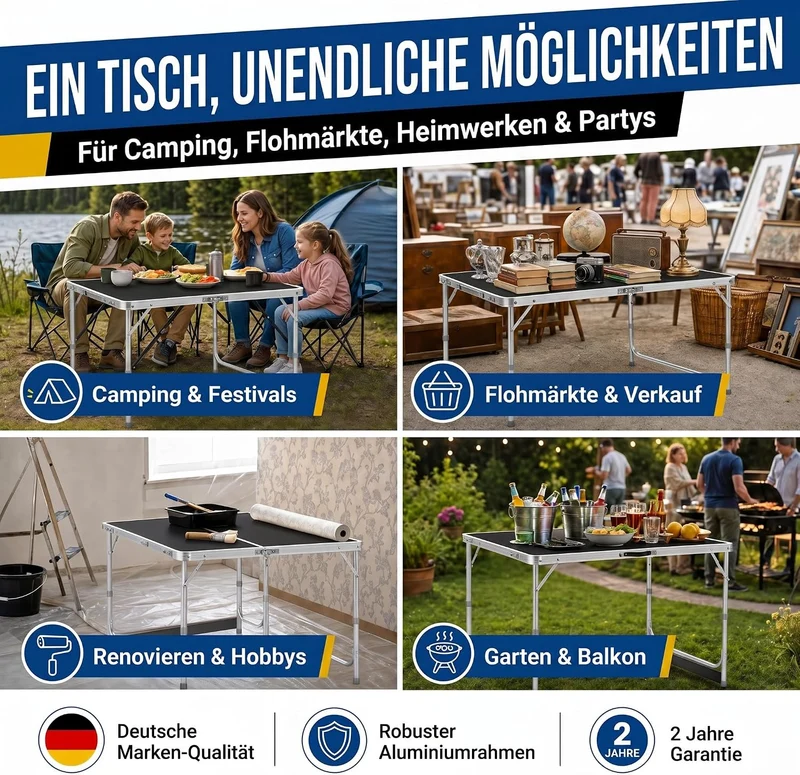 1-B Ware - Klapptisch aus Aluminium 120x60cm; Farbe: Schwarz