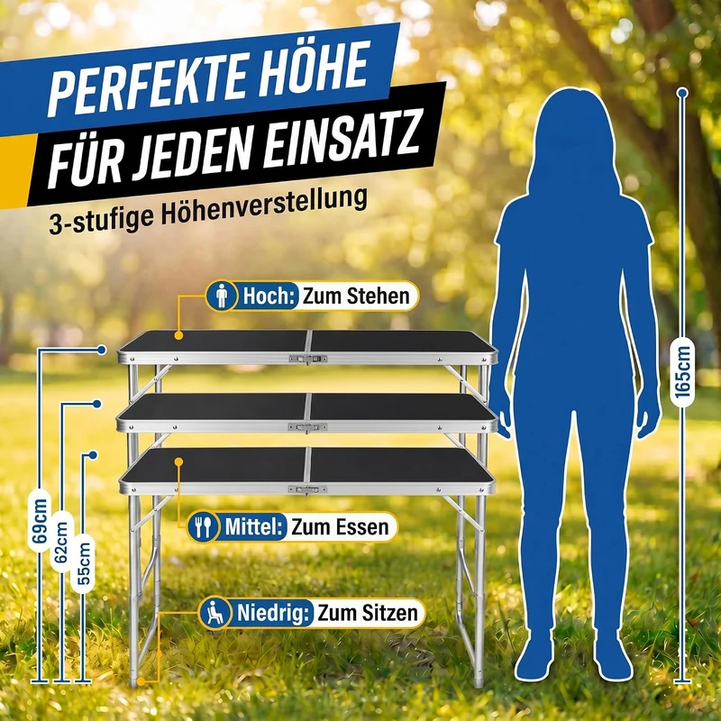 1-B Ware - Klapptisch aus Aluminium 120x60cm; Farbe: Schwarz