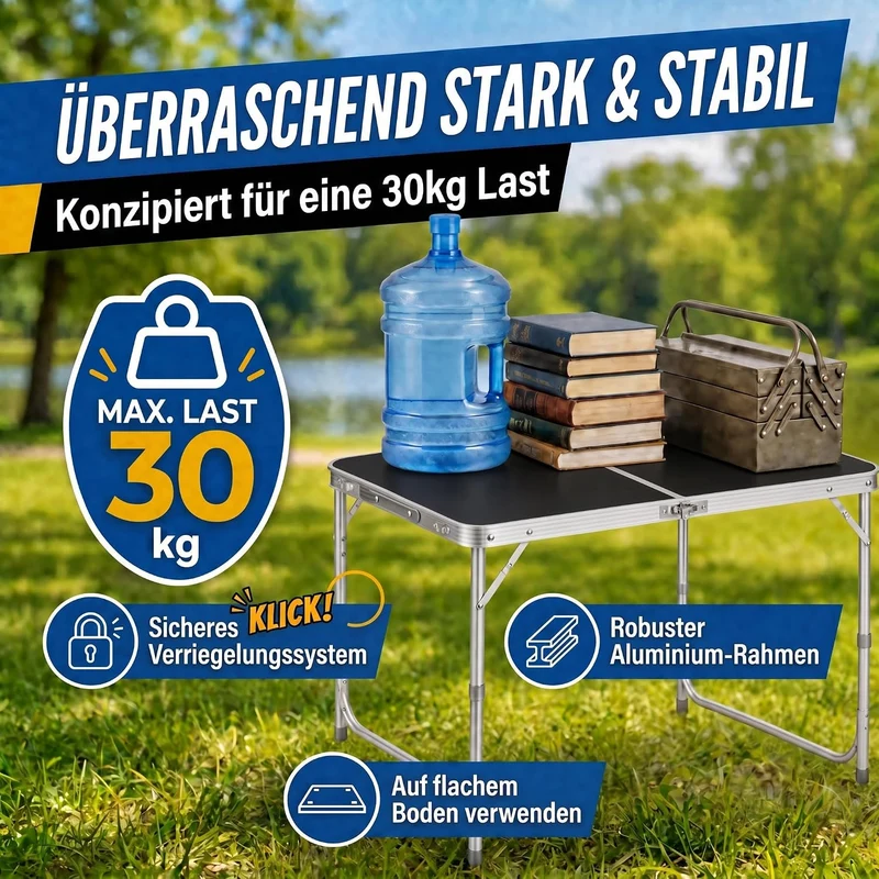 1-B Ware - Klapptisch aus Aluminium 120x60cm; Farbe: Schwarz
